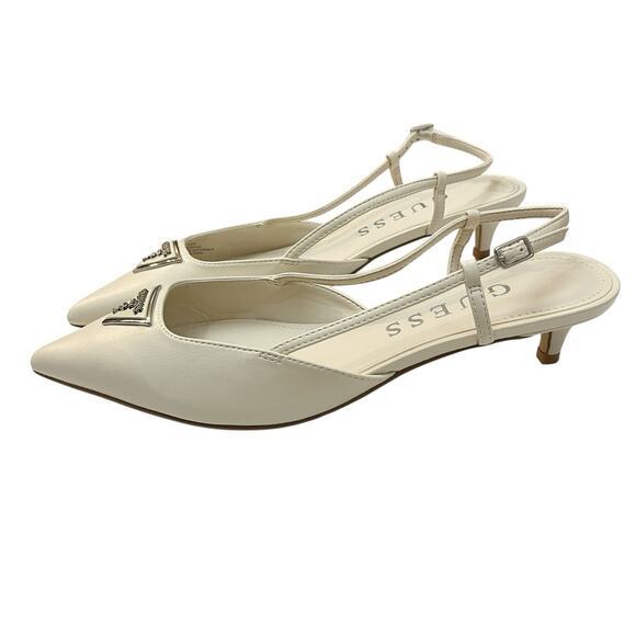 Guess Jesson Kitten Heel Pumps 9.5M Pointed Toe Slingback Logo Medallion - Picture 2 of 9